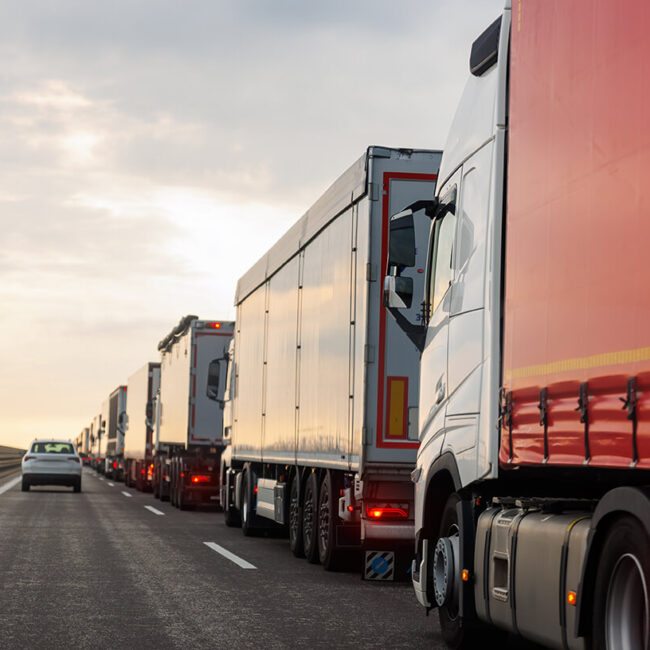 Trucks waiting to cross the us-mexico border
