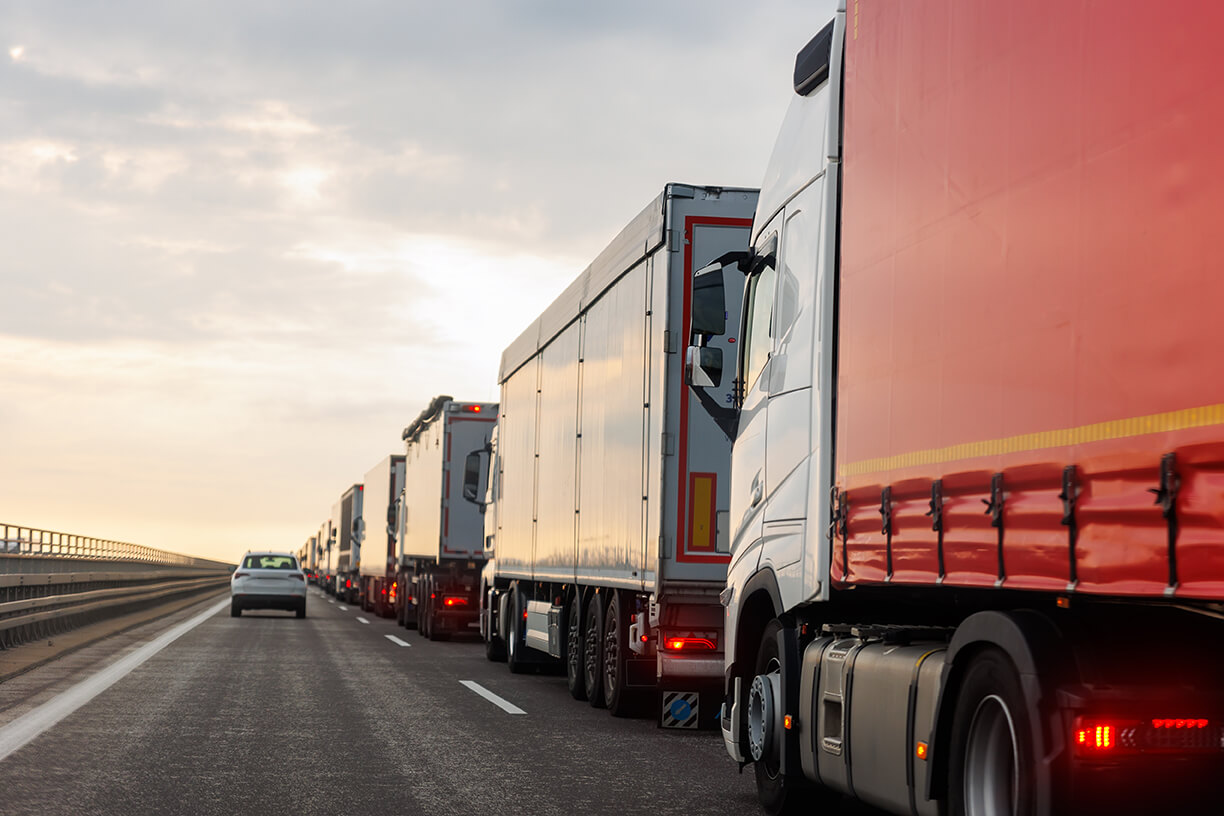 Trucks waiting to cross the us-mexico border